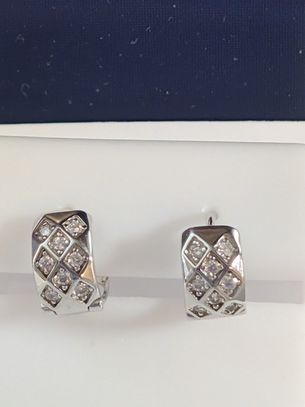 925 Silver Quilted Huggie Hoops with CZs